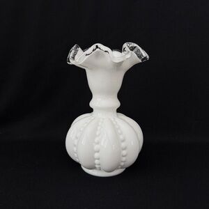 Fenton - Silver Crest - Ruffle Edge - Milk Glass Vase - Vintage